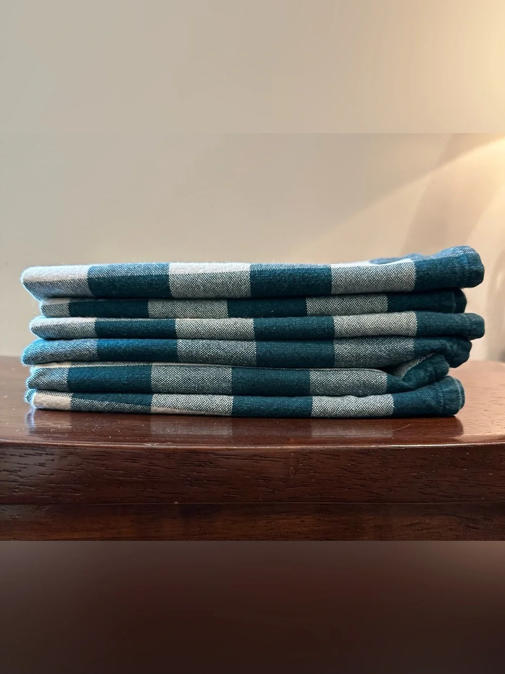 Plaid • cloth napkins • green and eggshell white • set of 6